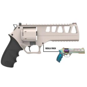 Tan revolver handgun with black grip
