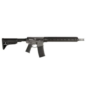 Black AR-15 style rifle on white background