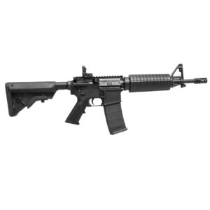 Black AR-15 style rifle on white background