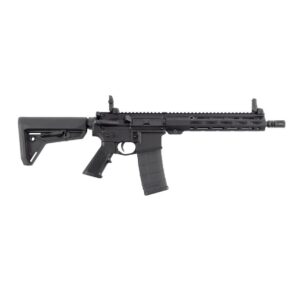 Black AR-15 style semi-automatic rifle