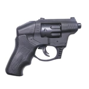 Black snub-nose revolver on white background