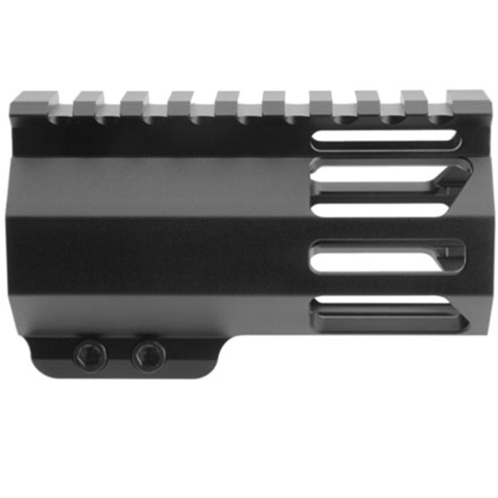 Black aluminum rifle handguard with Picatinny rail