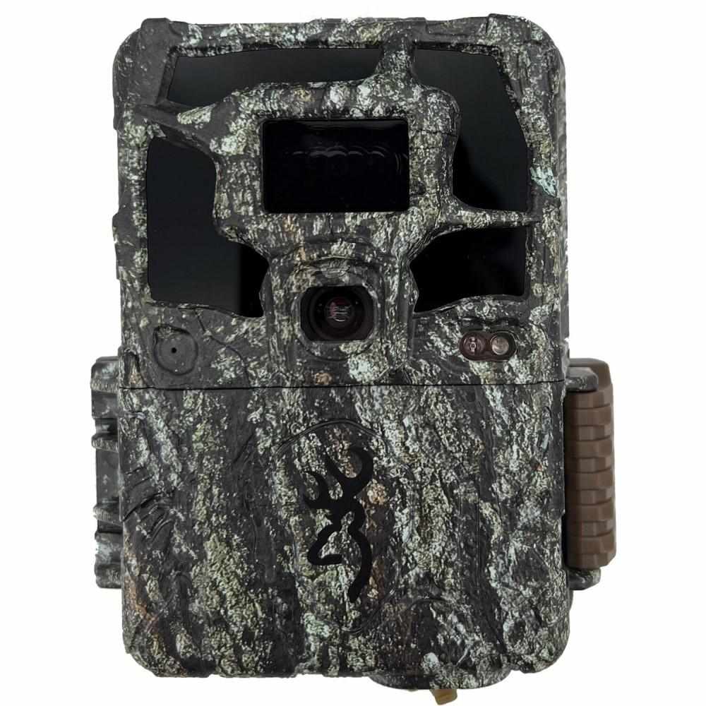 Camouflage trail camera with lens and display screen