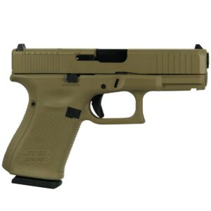 Tan semi-automatic pistol on white background