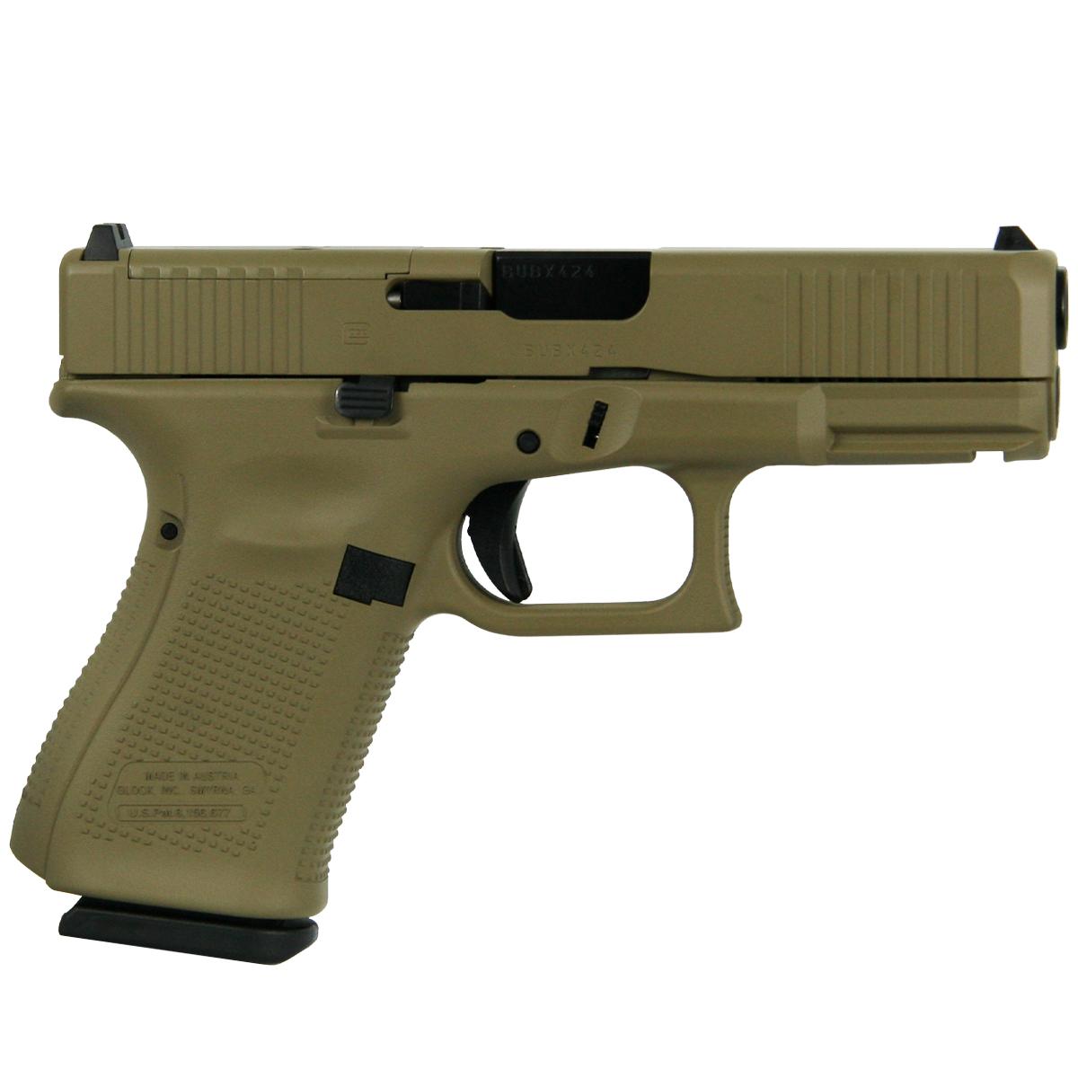 Tan semi-automatic pistol on white background