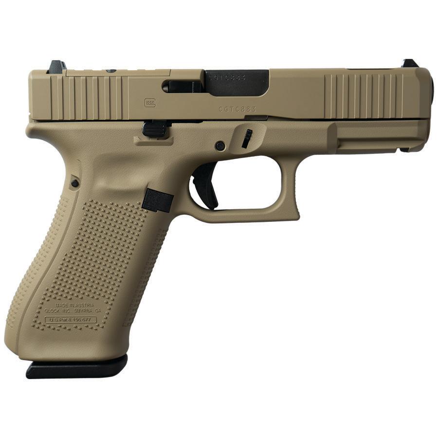 Tan semi-automatic pistol isolated on white background