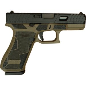 Two-tone semi-automatic handgun on white background