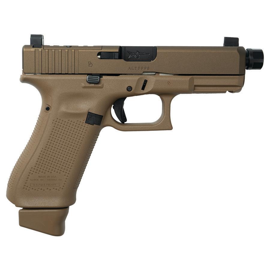 Tan semi-automatic pistol on white background