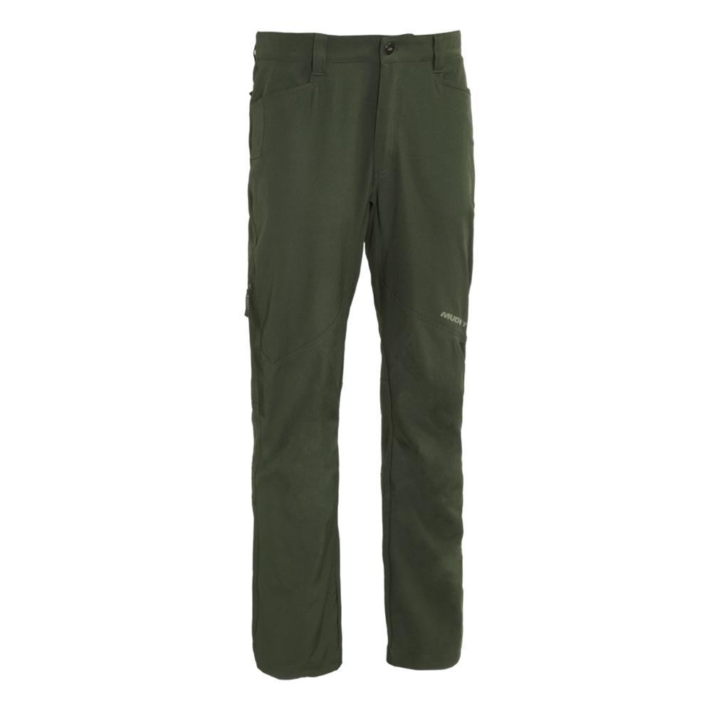 Olive green outdoor hiking pants on white background