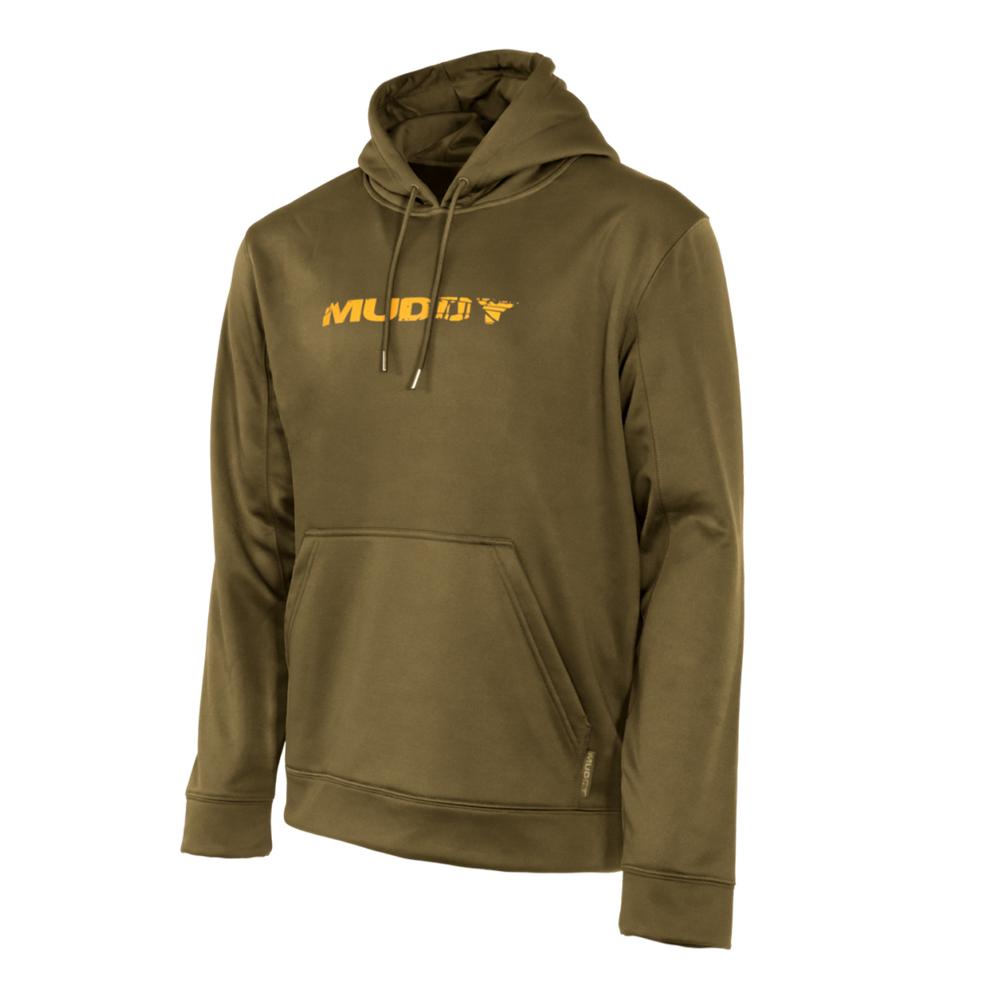 Olive green hoodie with yellow MUUD logo