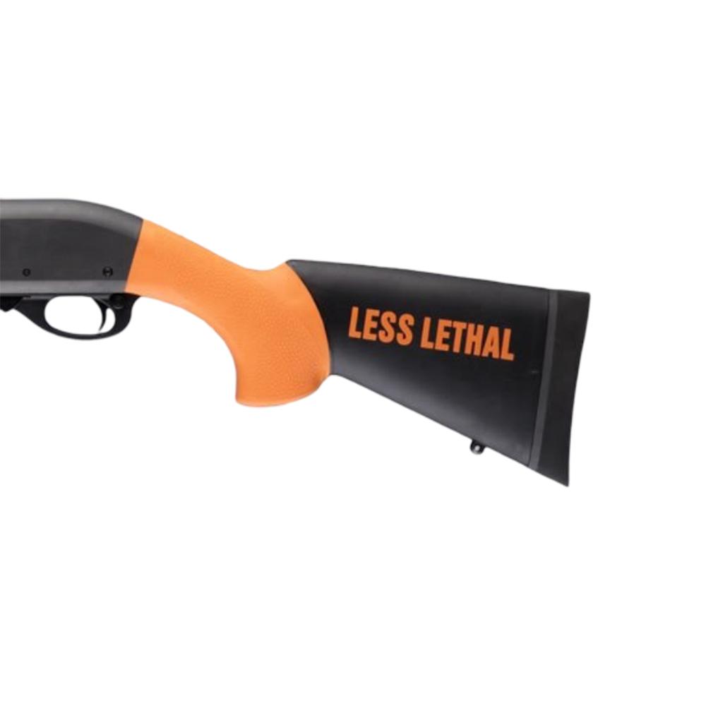 Less-lethal shotgun stock with orange grip