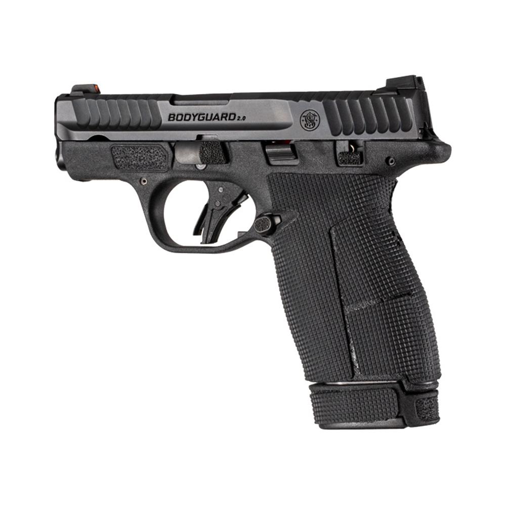 Compact black semi-automatic pistol on white background