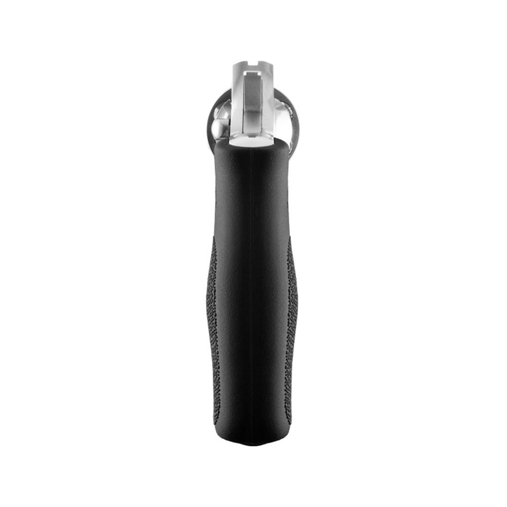 Black-handled pizza cutter with metal wheel blade
