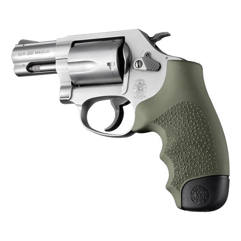 Stainless steel .357 Magnum revolver with green grip