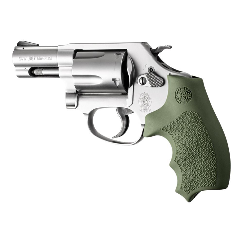 Silver .357 Magnum revolver with green grip