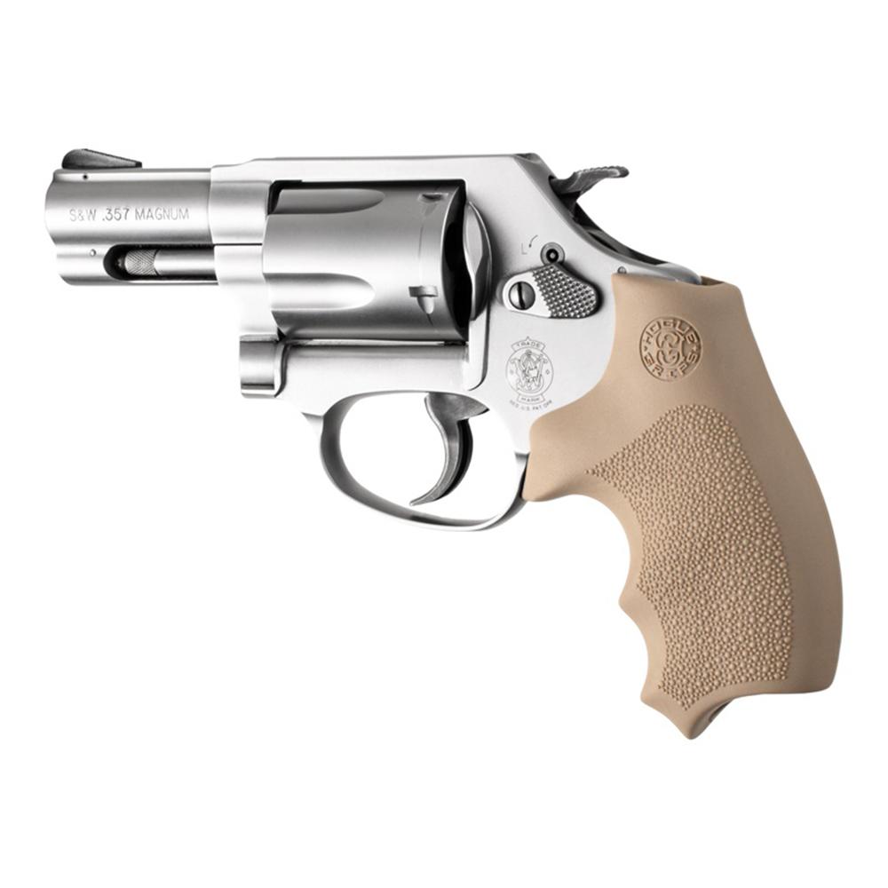 Stainless steel .357 Magnum revolver with beige grip