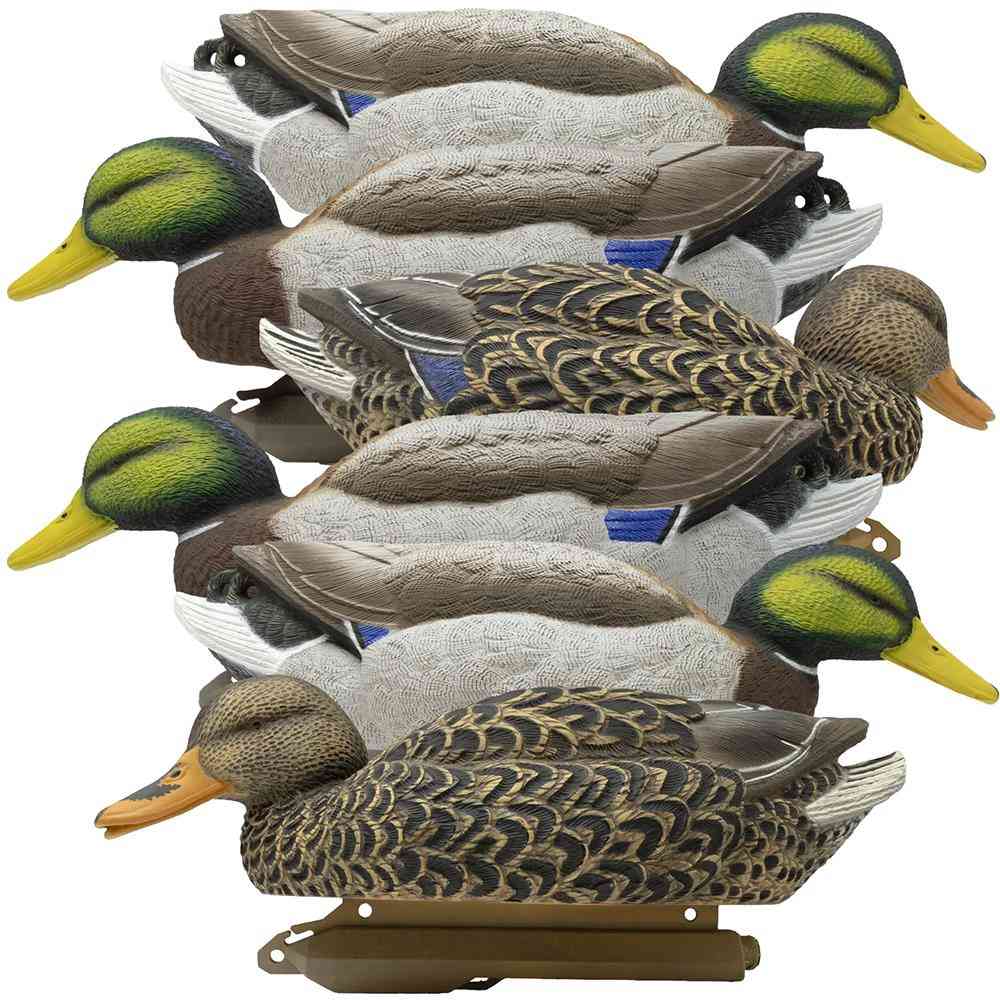 Stacked mallard duck decoys with detailed plumage