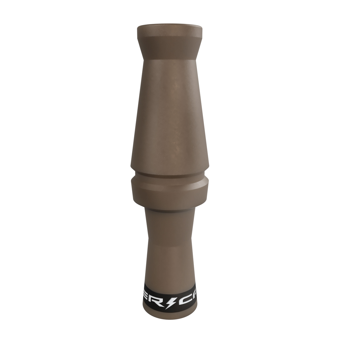 Brown duck call with black branded band
