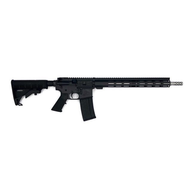 Black AR-15 style semi-automatic rifle