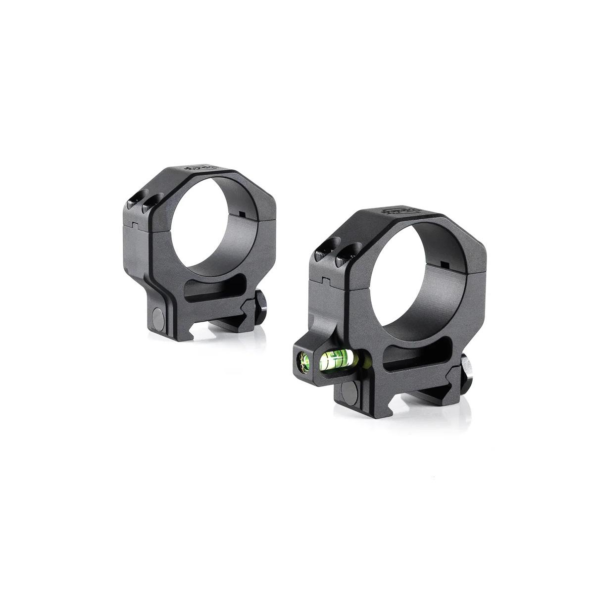 Black metal scope rings with built-in bubble level