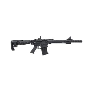 Black modern semi-automatic rifle on white background
