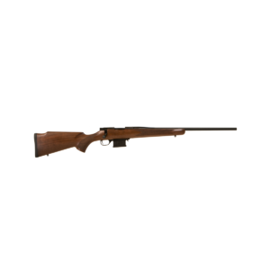 Bolt-action rifle with wooden stock on white background