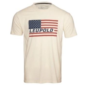 Beige T-shirt with American flag and Leupold logo
