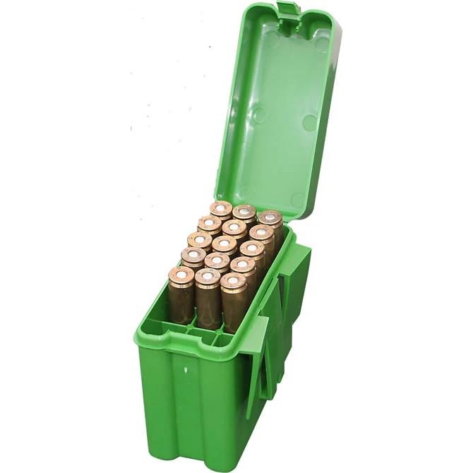 Open green ammo box with shotgun shells