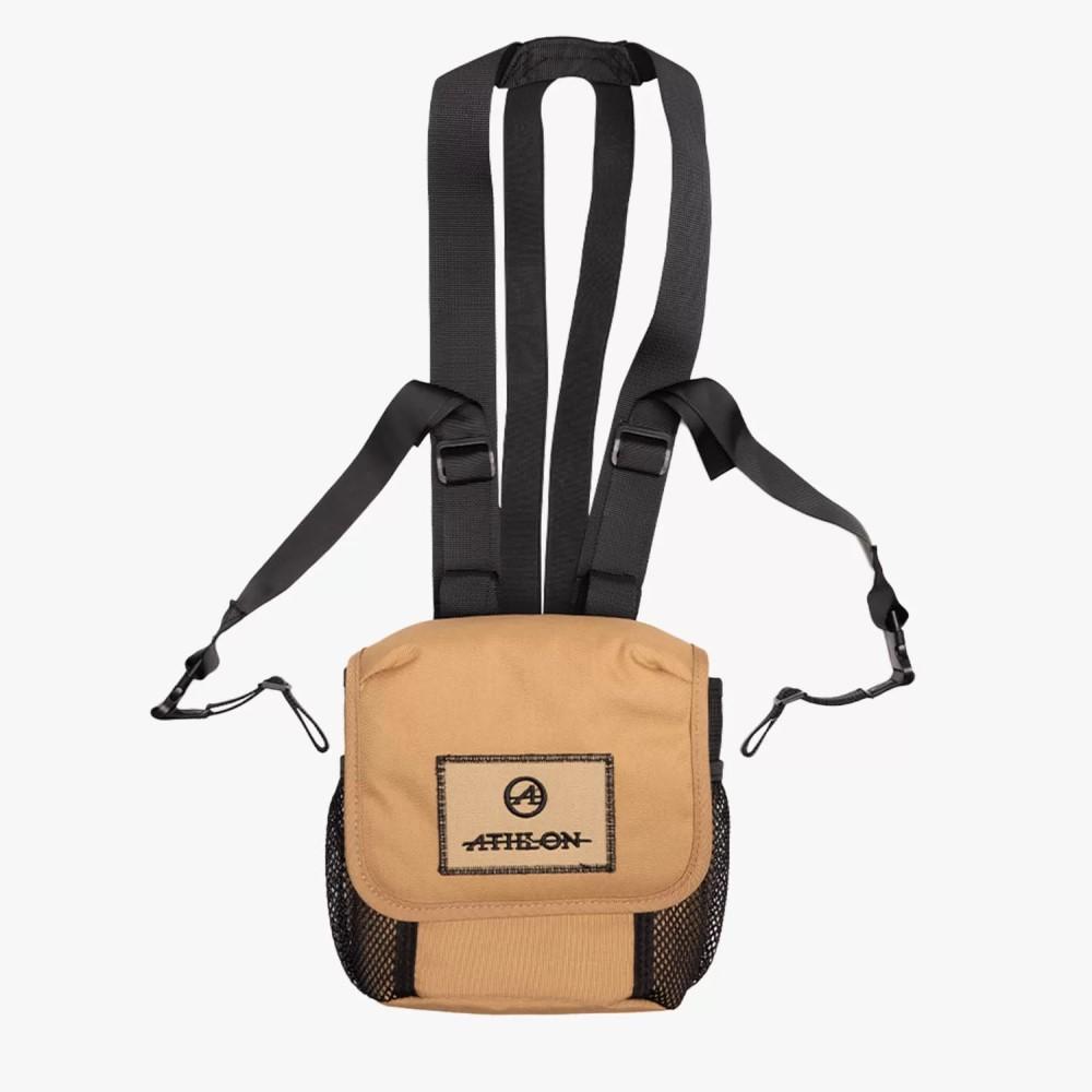Tan binocular harness chest pack with straps