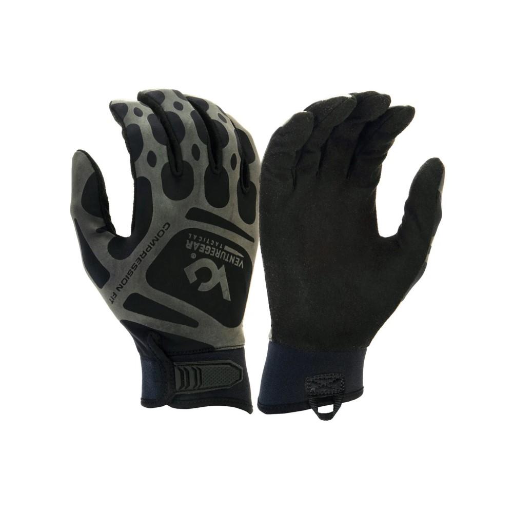Gray and black tactical work gloves pair