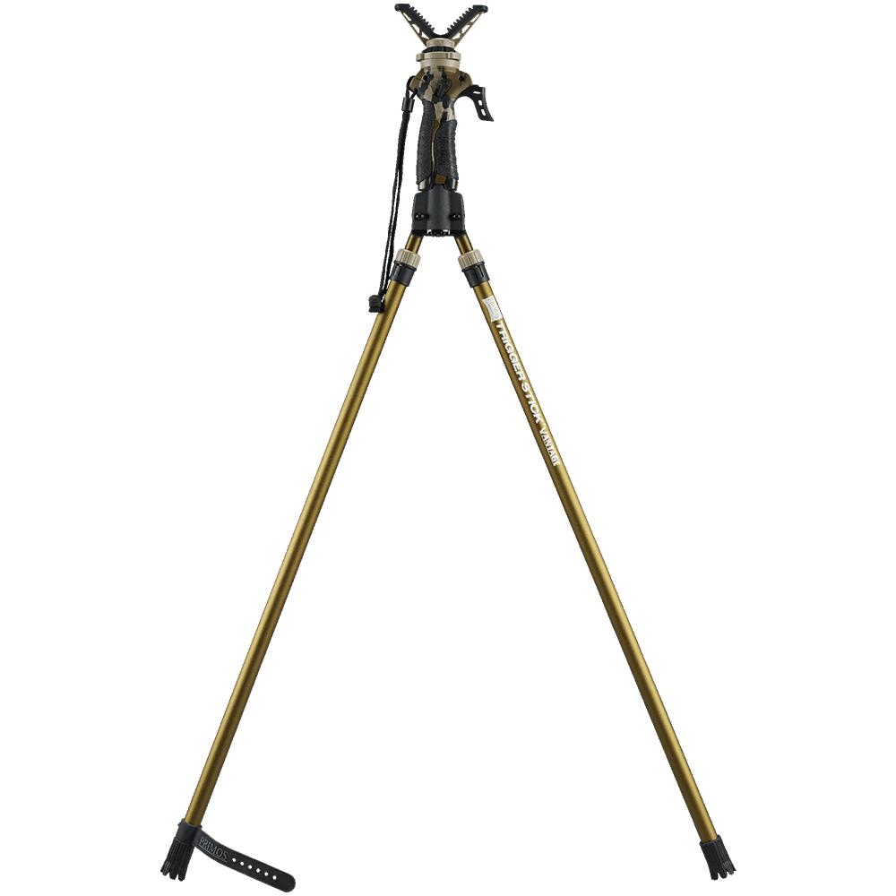 Gold tripod shooting stick with V-yoke rest