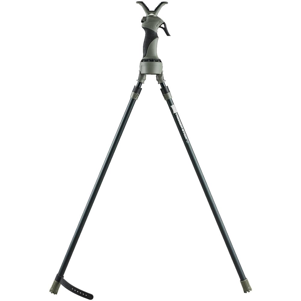 Adjustable shooting stick bipod with V-yoke rest