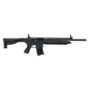 Black semi-automatic rifle on white background