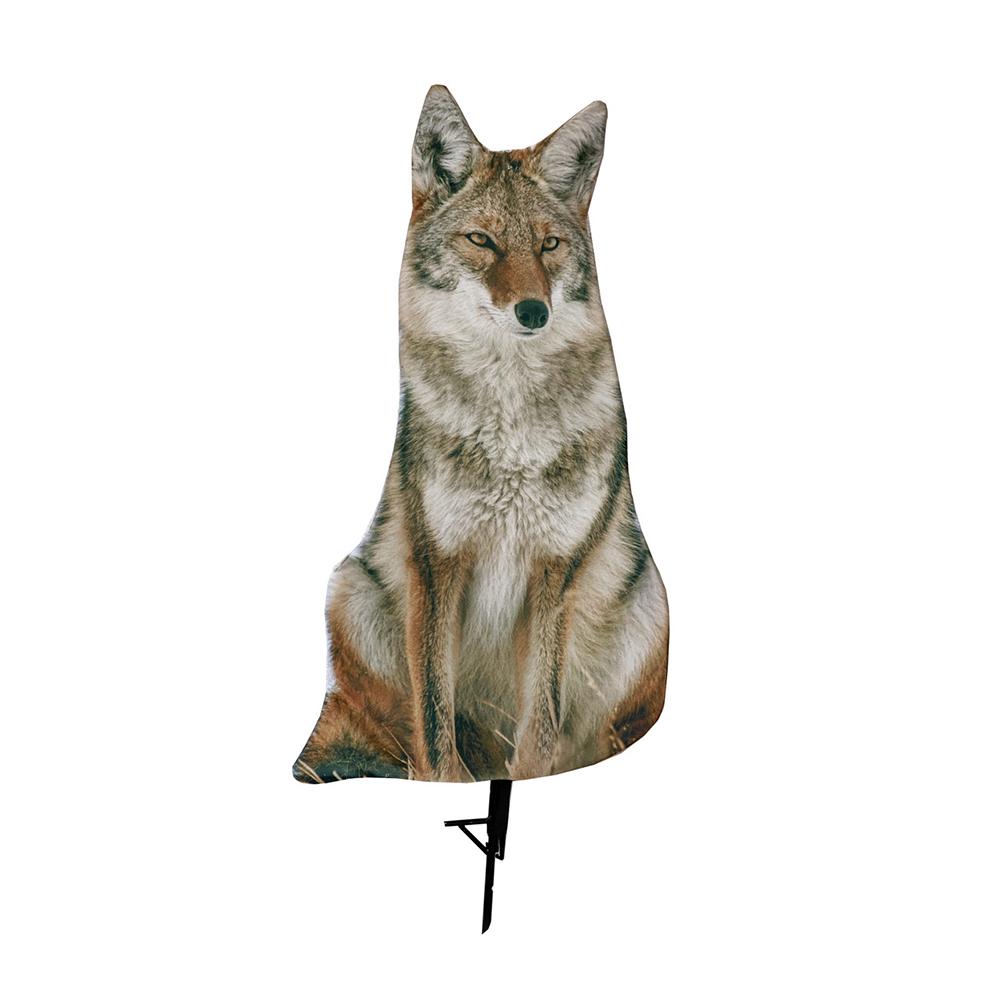 Coyote-shaped yard decoy mounted on stake