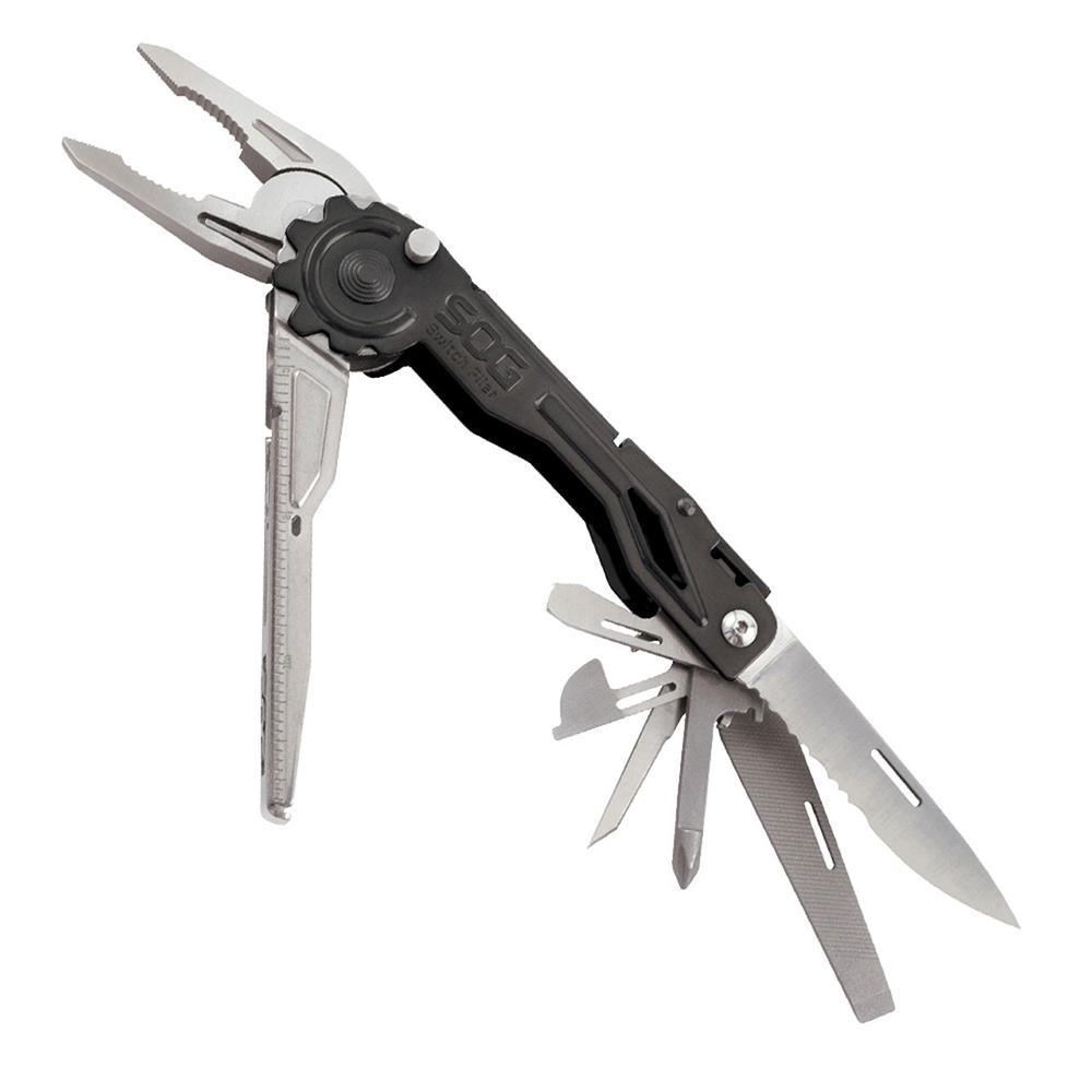 Multi-tool with pliers, knife, and screwdrivers