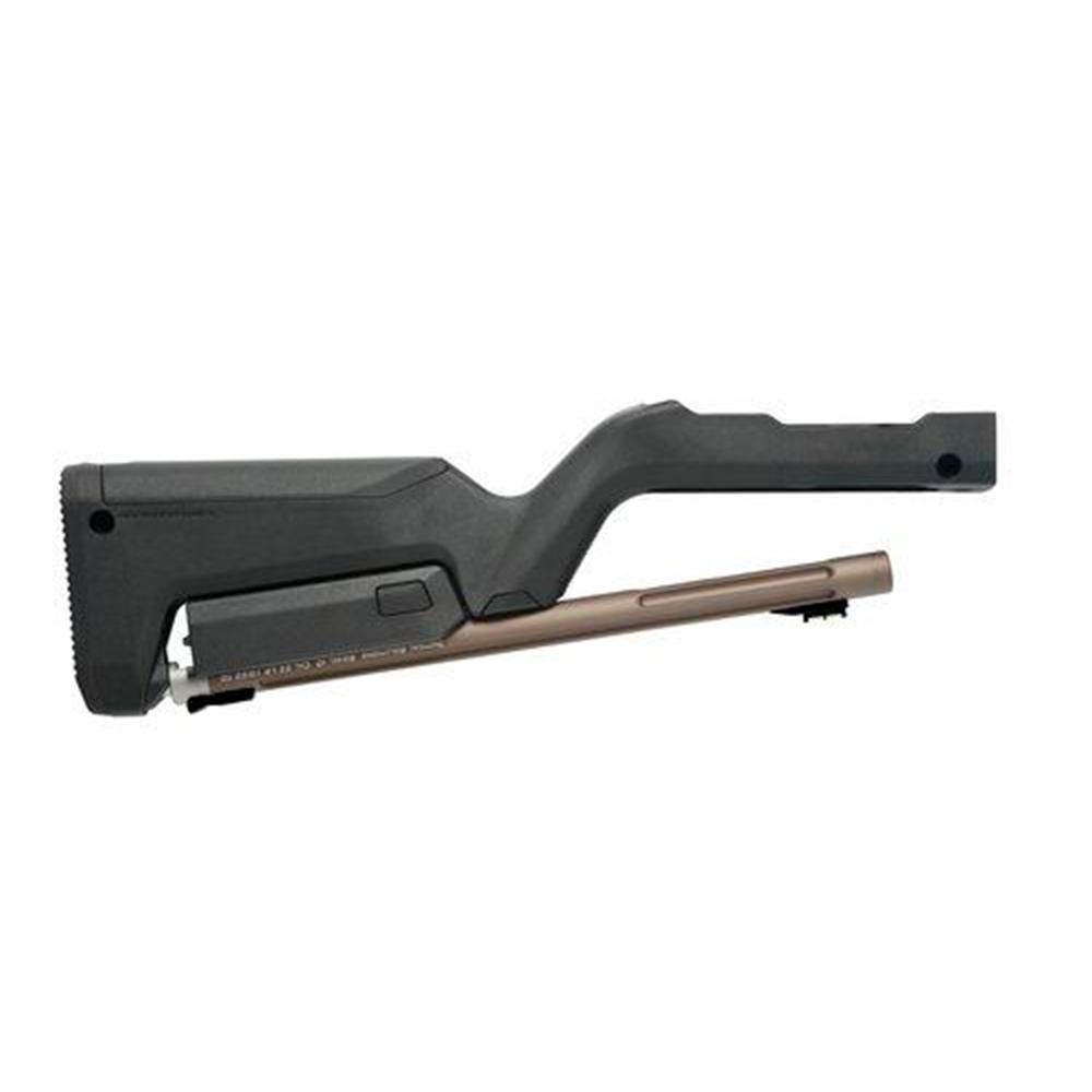 Black rifle stock with attached barrel