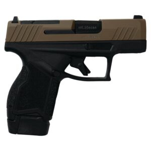 Compact two-tone semi-automatic handgun on white background