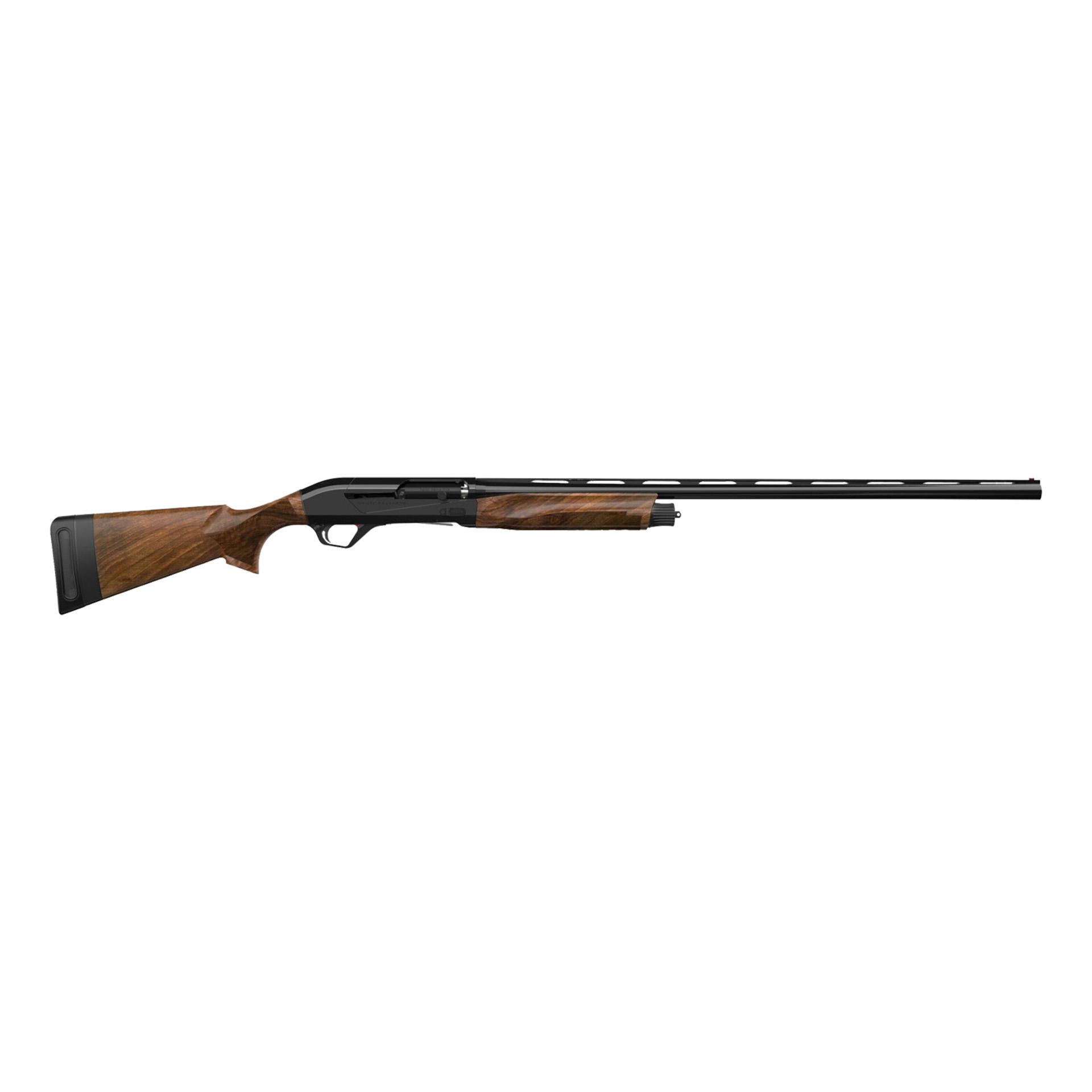 Wood-stock semi-automatic shotgun on white background