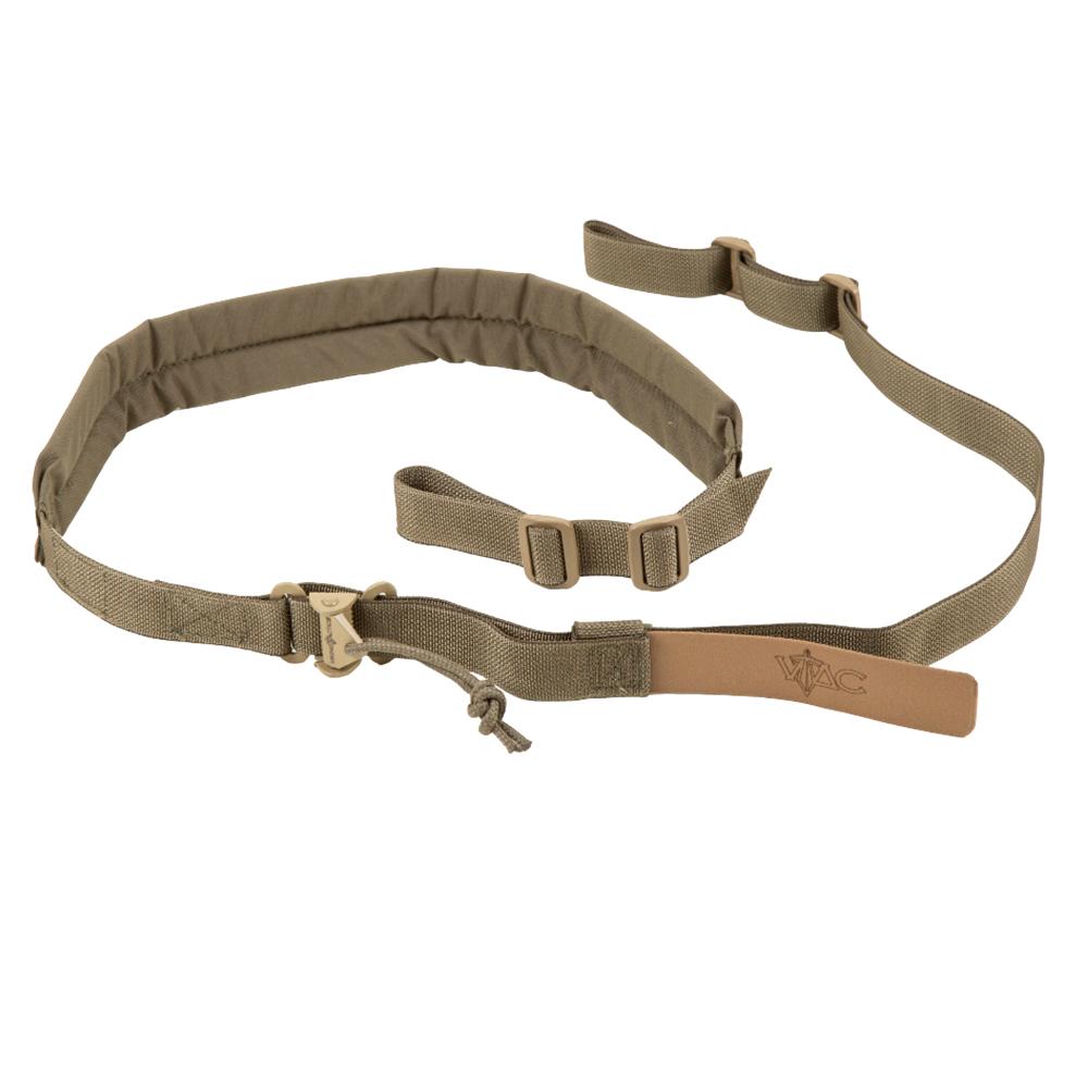 Tan tactical rifle sling with padded shoulder strap