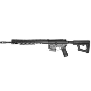 Modern black semi-automatic rifle on white background