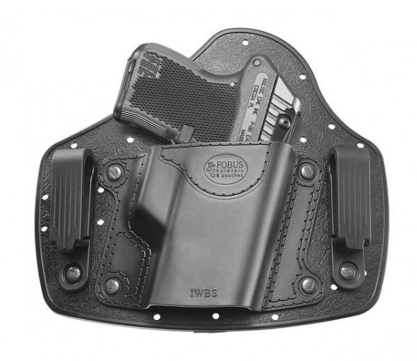 Handgun in black inside-waistband holster