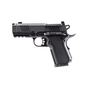 Black semi-automatic pistol on white background