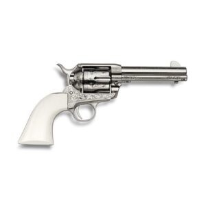 Engraved silver revolver with ivory grip