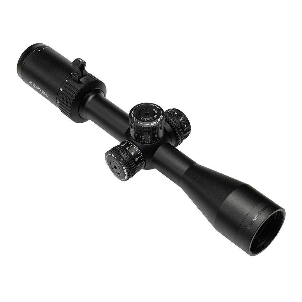 Black rifle scope with adjustment turrets