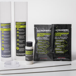 HUXWRX Suppressor Sauce cleaning kit components displayed