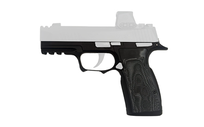 Black and silver semi-automatic pistol with optic sight