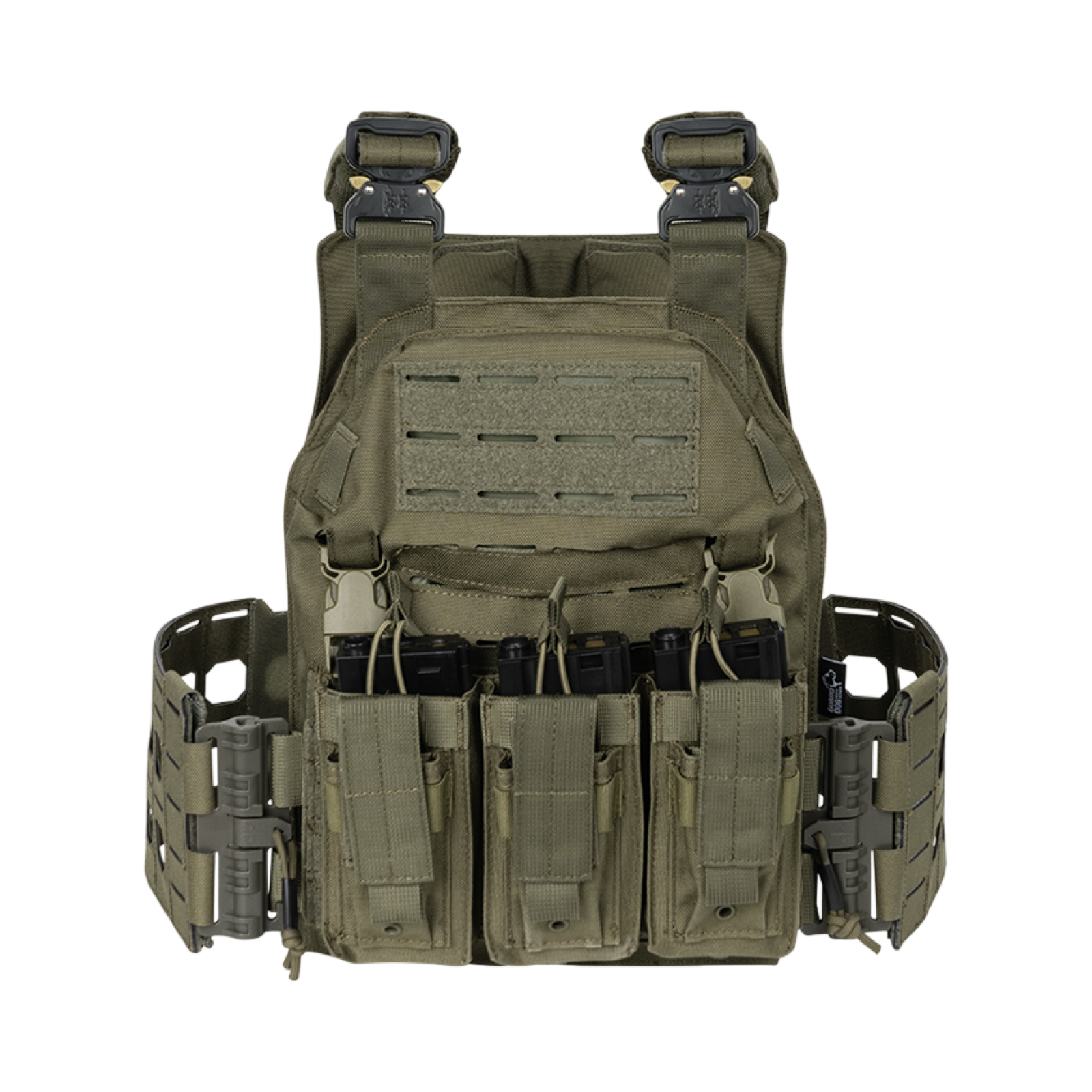 Olive drab tactical plate carrier vest with pouches