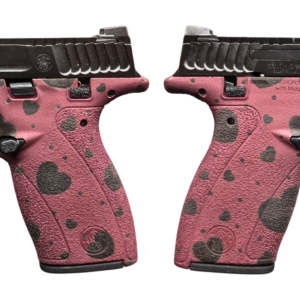 Pink and black heart-patterned handgun