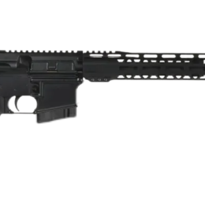 Black AR-15 style semi-automatic rifle