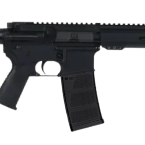 Black AR-15 style semi-automatic rifle